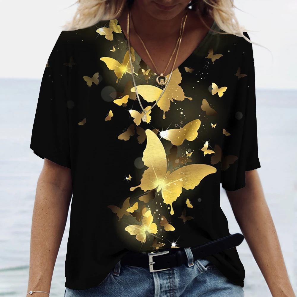 Butterfly Printed Women's T-Shirt 3D V-Neck Cotton Fashion Short Sleeve Tops 2025 Casual Basic Girl's Clothing Harajuku Clothes
Butterfly Printed Women's T-Shirt 3D V-Neck Cotton Fashion Short Sleeve Tops 2025 Casual Basic Girl's Clothing Harajuku Clothes