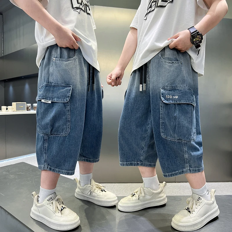 Kids Summer Cropped Jeans for Tweens Boy Casual Mid-Calf Denim Shorts Children Fashion Cargo Shorts Denim Pants with Pocket 5-14
Kids Summer Cropped Jeans for Tweens Boy Casual Mid-Calf Denim Shorts Children Fashion Cargo Shorts Denim Pants with Pocket 5-14