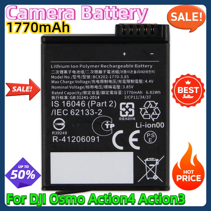 For DJI Osmo Action4 Action3 Osmo Action3 4 Rechargeable Action Camera Battery Rechargeable Battery BCX202 1770mAh
For DJI Osmo Action4 Action3 Osmo Action3 4 Rechargeable Action Camera Battery Rechargeable Battery BCX202 1770mAh