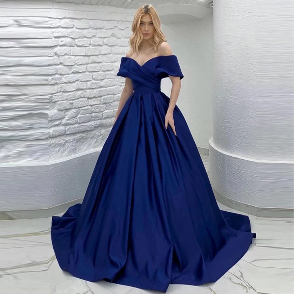 Blue Satin Sexy Off Shoulder Prom Dresses Women's A-Line Pleated Evening Gowns Fashion Celebrity Simple Formal Party 2023 Robe
Blue Satin Sexy Off Shoulder Prom Dresses Women's A-Line Pleated Evening Gowns Fashion Celebrity Simple Formal Party 2023 Robe