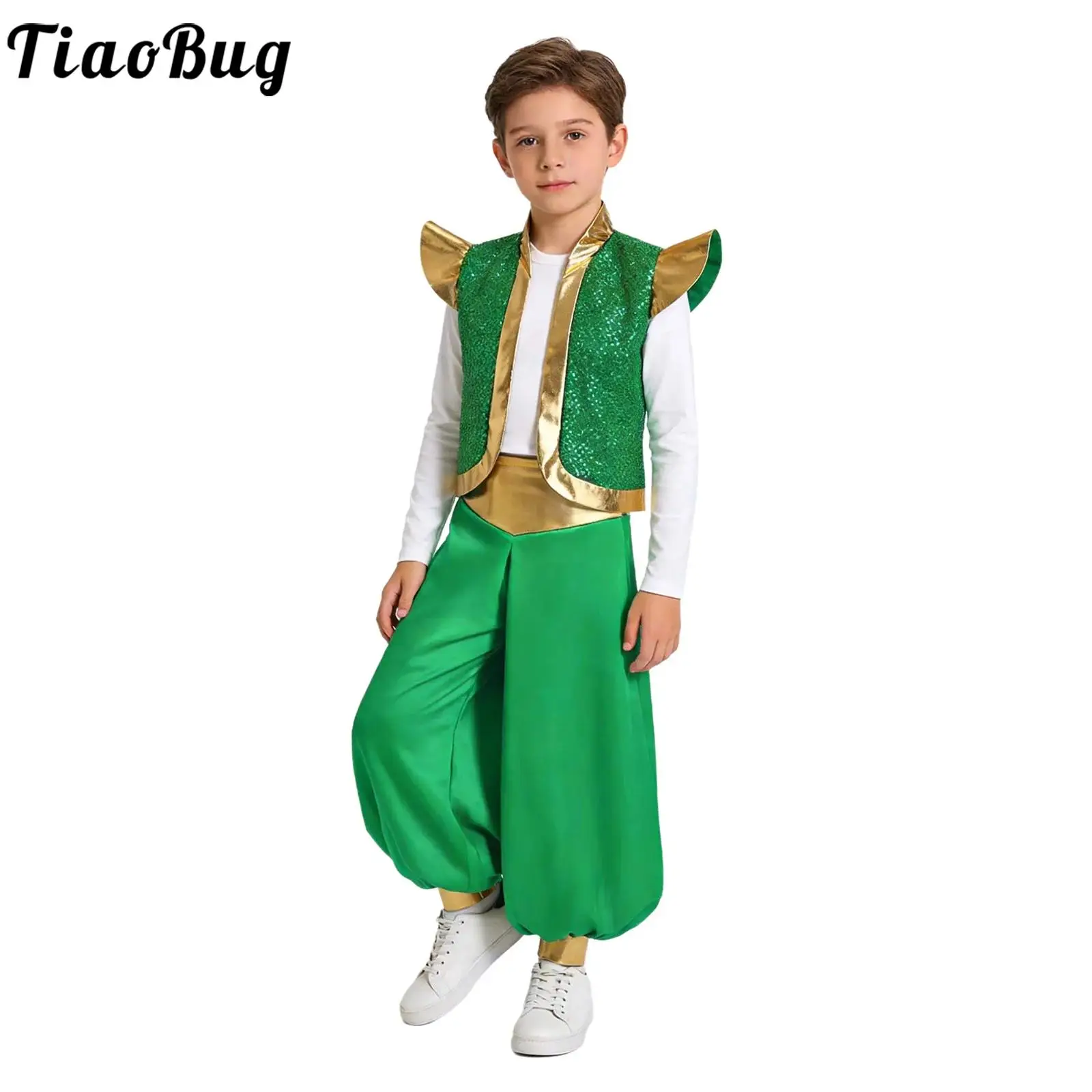 Boys Arabian Prince Outfit Aladins Cosplay Costume Sequin Vest Waistcoat with Lantern Pants for Halloween Carnivals Dress Up
Boys Arabian Prince Outfit Aladins Cosplay Costume Sequin Vest Waistcoat with Lantern Pants for Halloween Carnivals Dress Up