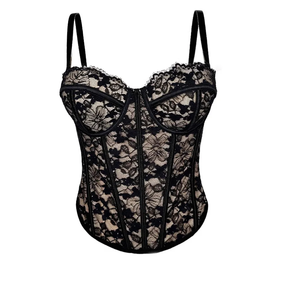 customized women's adult black lace top with suspender high-end sexy lingerie bra corset gathered fishbone suspender vest
customized women's adult black lace top with suspender high-end sexy lingerie bra corset gathered fishbone suspender vest