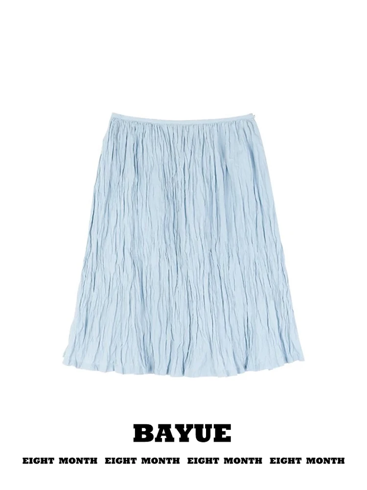 Blue Textured Pleated Skirt Korean Style Elastic Waist Twirl A-Line Midi Skirt for Women High Waist Other Material
Blue Textured Pleated Skirt Korean Style Elastic Waist Twirl A-Line Midi Skirt for Women High Waist Other Material