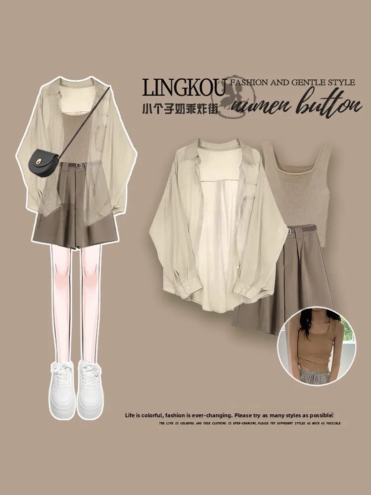 Summer Casual Three-Piece Set Women's College Style Milk Series High-End Sun Protection Shirt Vest Shorts Ensemble
Summer Casual Three-Piece Set Women's College Style Milk Series High-End Sun Protection Shirt Vest Shorts Ensemble