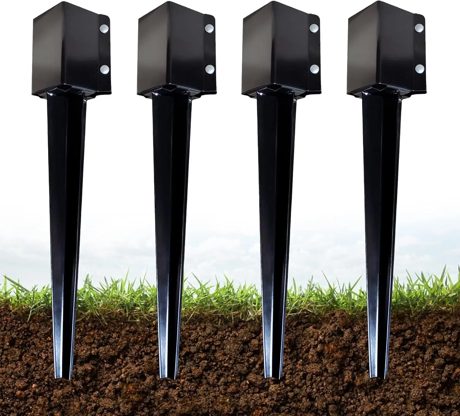 Heavy Duty 24 Inch Ground Spike Fence Post Anchor, Black Powder Coated Metal Stakes for 4x4 Posts, Pack of 4
Heavy Duty 24 Inch Ground Spike Fence Post Anchor, Black Powder Coated Metal Stakes for 4x4 Posts, Pack of 4