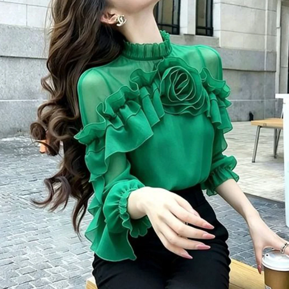 Green three-dimensional flower ruffle leaf top 2026 summer new high-end light luxury age-reducing foreign French shirt
Green three-dimensional flower ruffle leaf top 2026 summer new high-end light luxury age-reducing foreign French shirt