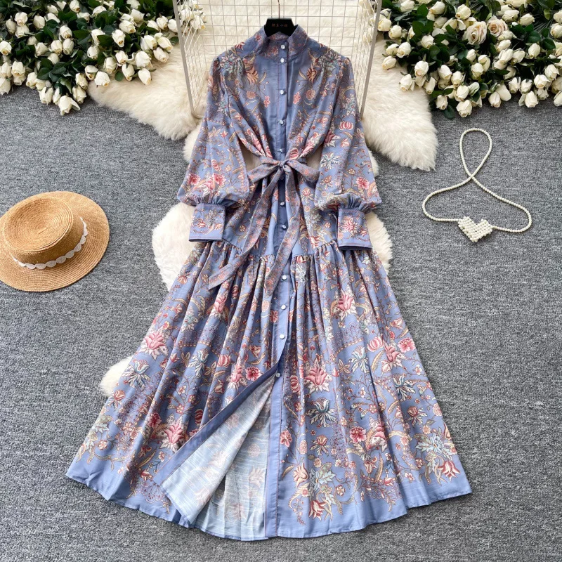 2026 French Vintage Long-sleeved Dresses Summer Women Printed Maxi Dresses Stand-collar Single-breasted Sashes A-line Dresses
2026 French Vintage Long-sleeved Dresses Summer Women Printed Maxi Dresses Stand-collar Single-breasted Sashes A-line Dresses