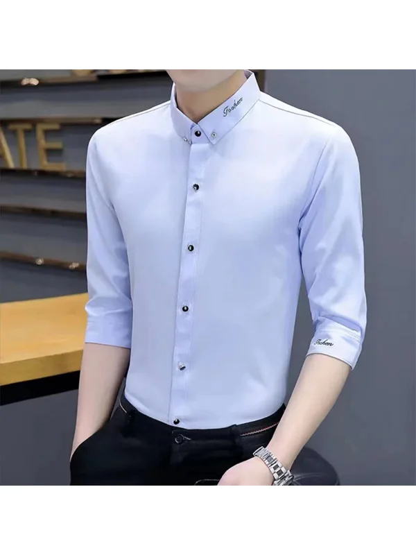 Men's Pure Color Seven-Five Sve irt Casual Mid-Sve Busin Summer Faion Korean Sle Stand Fit Polyester Fiber
Men's Pure Color Seven-Five Sve irt Casual Mid-Sve Busin Summer Faion Korean Sle Stand Fit Polyester Fiber