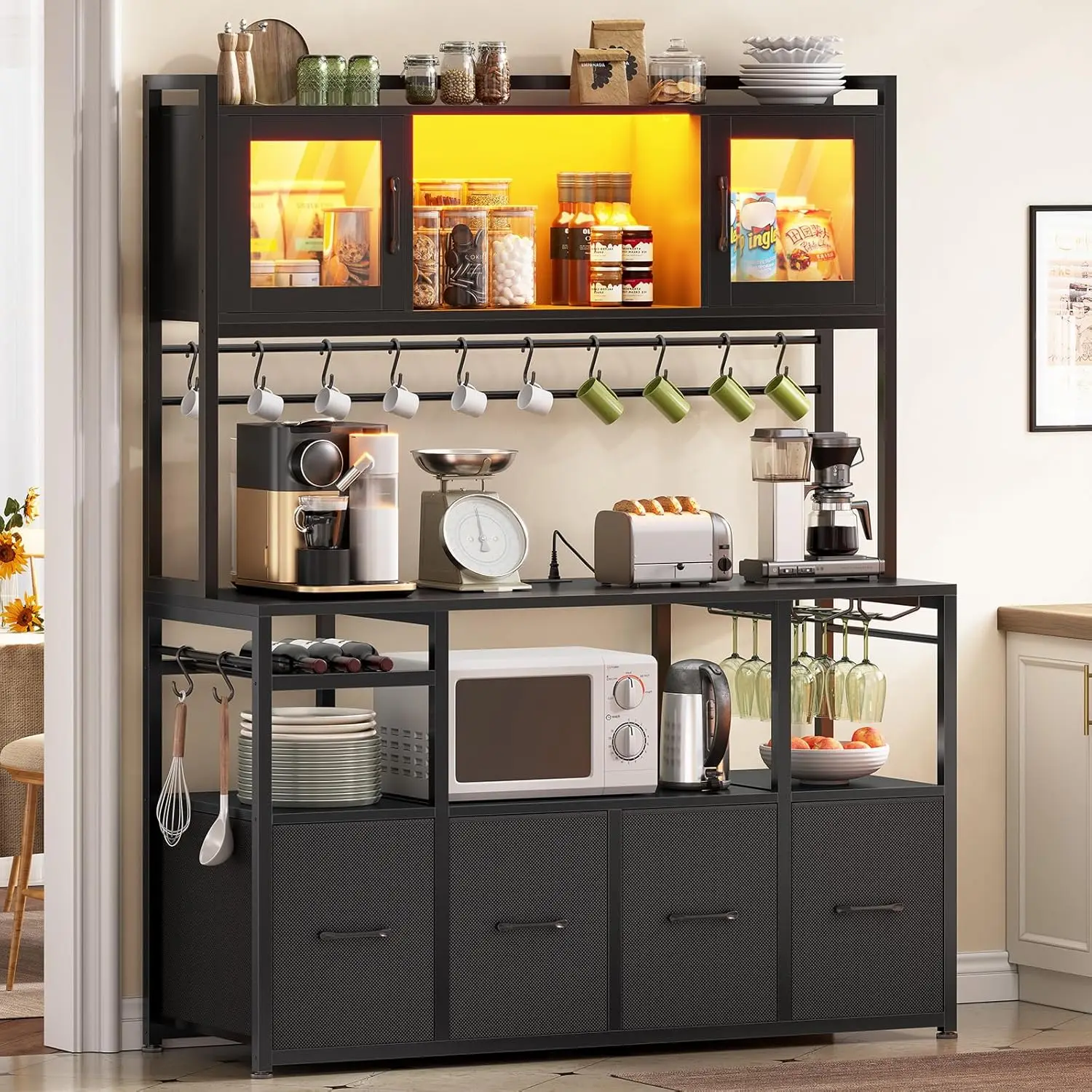Bakers Rack with Power Outlet and LED Light, 47.2'' Microwave Stand with Storage, Kitchen Coffee Bar Cabinet with, Customized
Bakers Rack with Power Outlet and LED Light, 47.2'' Microwave Stand with Storage, Kitchen Coffee Bar Cabinet with, Customized