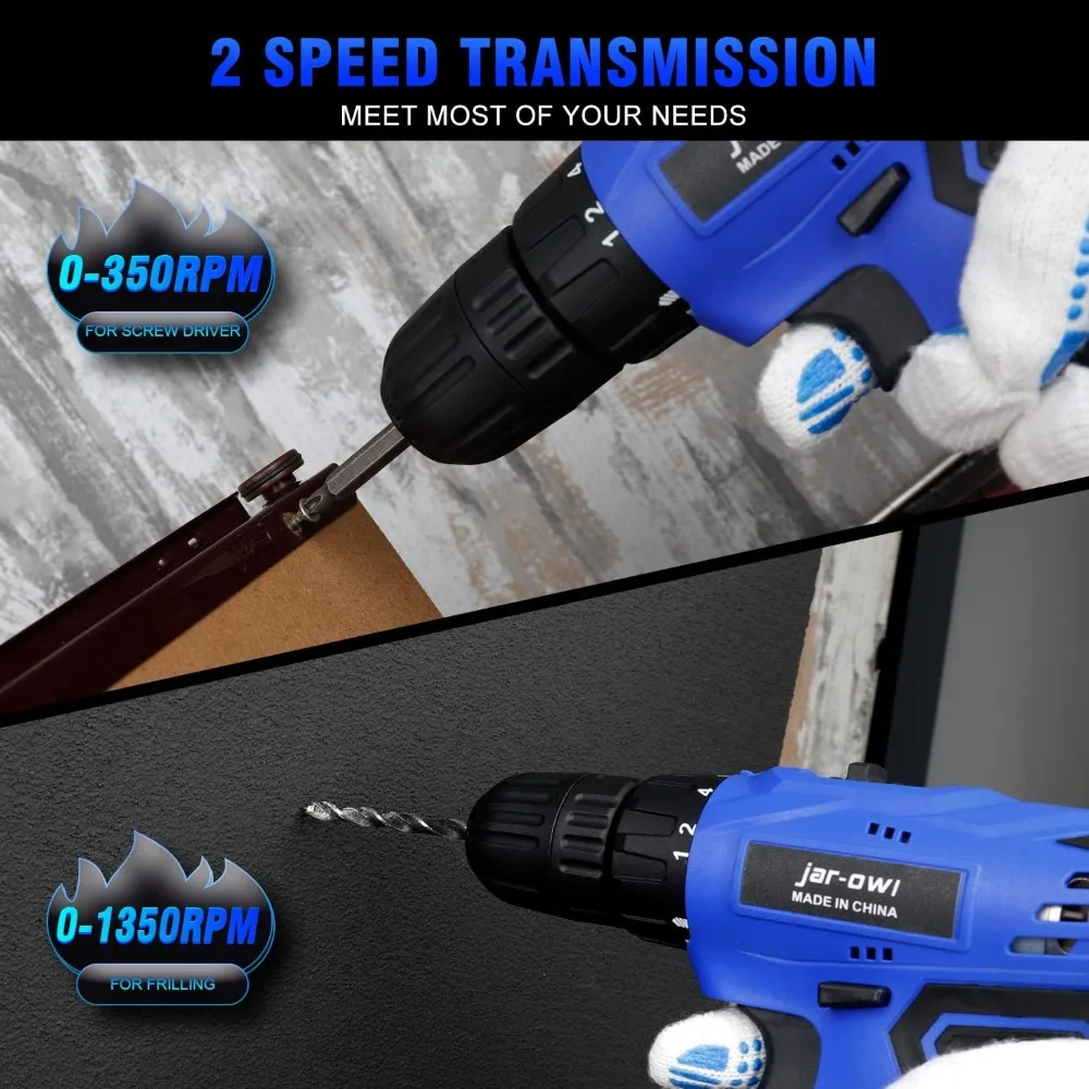 21V Cordless Drill, 350 in-lb Torque, 0-1350RMP Variable Speed, 10MM 3/8'' Keyless Chuck, 18+1 Clutch,for Home Tool Kit
21V Cordless Drill, 350 in-lb Torque, 0-1350RMP Variable Speed, 10MM 3/8'' Keyless Chuck, 18+1 Clutch,for Home Tool Kit