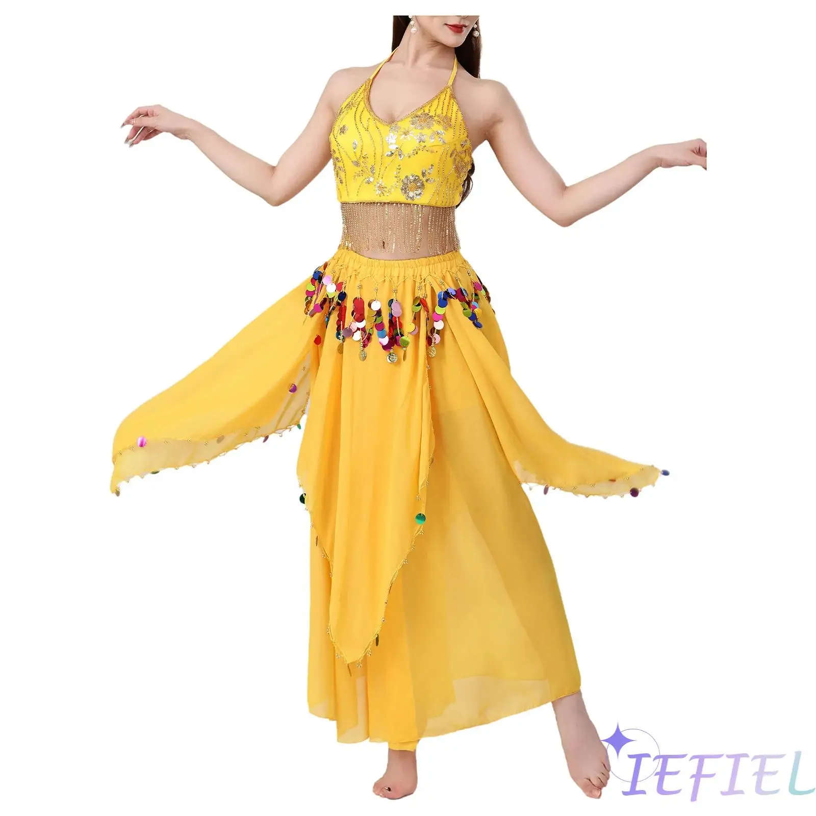 Women Belly Dance Sequin Tassel Outfit Fringe Embroidered Lace-up Crop Top And Irregular Hem Chiffon Skirt for Stage Dance Class
Women Belly Dance Sequin Tassel Outfit Fringe Embroidered Lace-up Crop Top And Irregular Hem Chiffon Skirt for Stage Dance Class