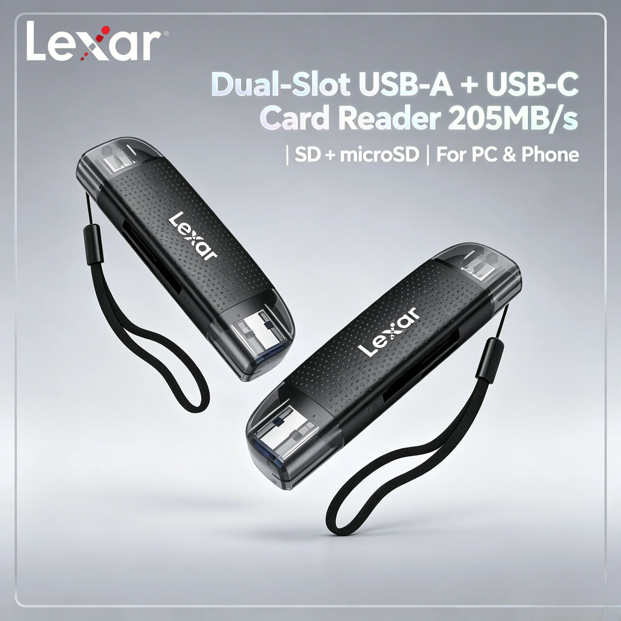 Lexar Dual Slot USB A USB C Card Reader Up to 205MB/s USB 3.2 SD Micro SD Card Reader for Computer Phone Ultra 4K Plus Max
Lexar Dual Slot USB A USB C Card Reader Up to 205MB/s USB 3.2 SD Micro SD Card Reader for Computer Phone Ultra 4K Plus Max