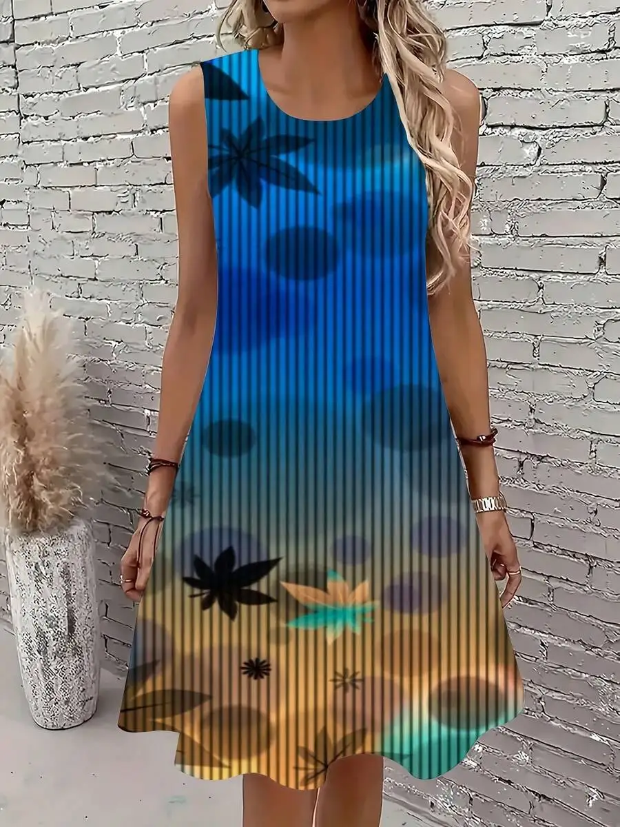 Womens Sleeveless Abstract Leaf Circle Print Dress Round Neck Loose Fit Casual Summer Beach Wear
Womens Sleeveless Abstract Leaf Circle Print Dress Round Neck Loose Fit Casual Summer Beach Wear