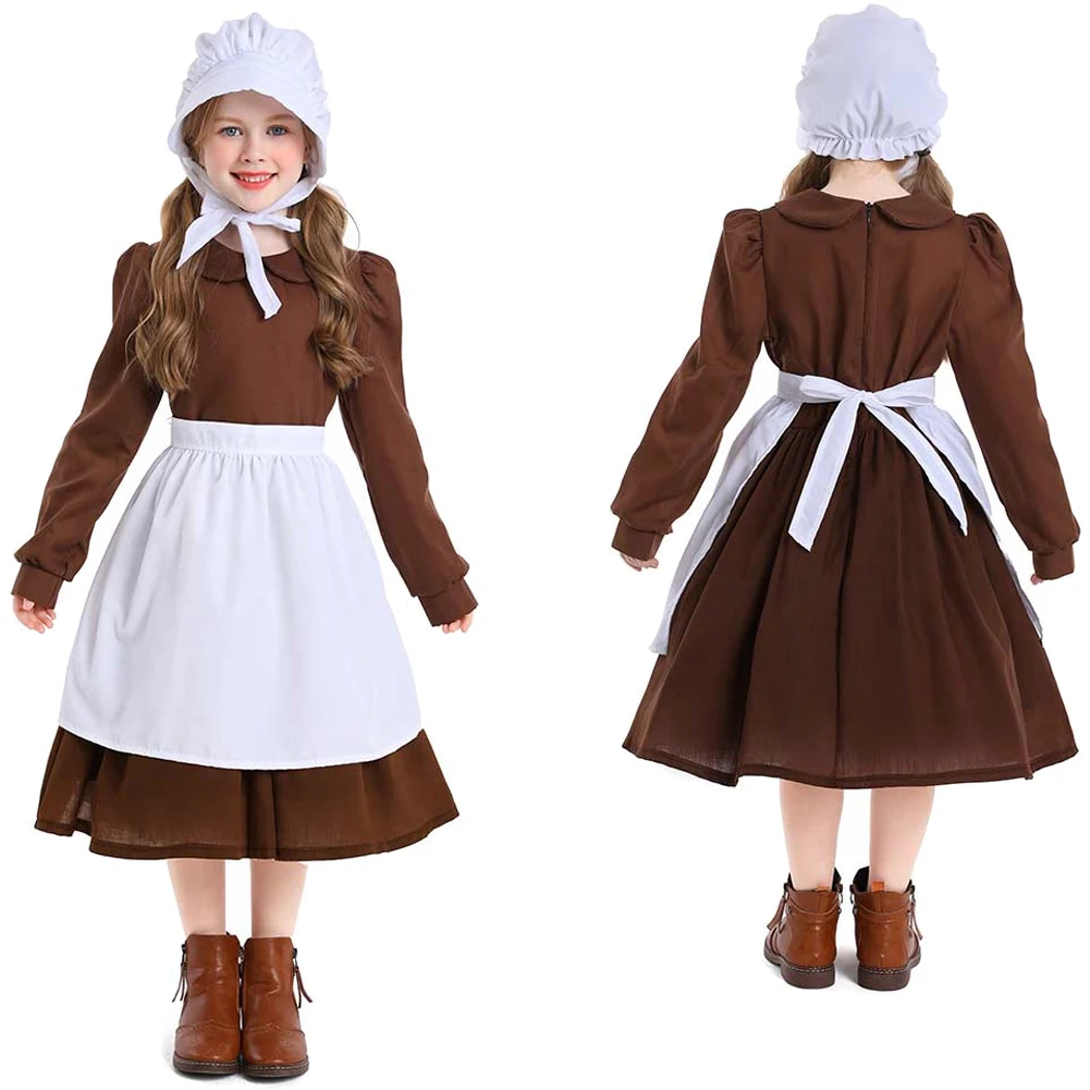 Retro Kids Dress Apron Hat Pastoral Style Maid Dress Stage Performance Set Roleplay Halloween Carnival Party Suit for Children
Retro Kids Dress Apron Hat Pastoral Style Maid Dress Stage Performance Set Roleplay Halloween Carnival Party Suit for Children
