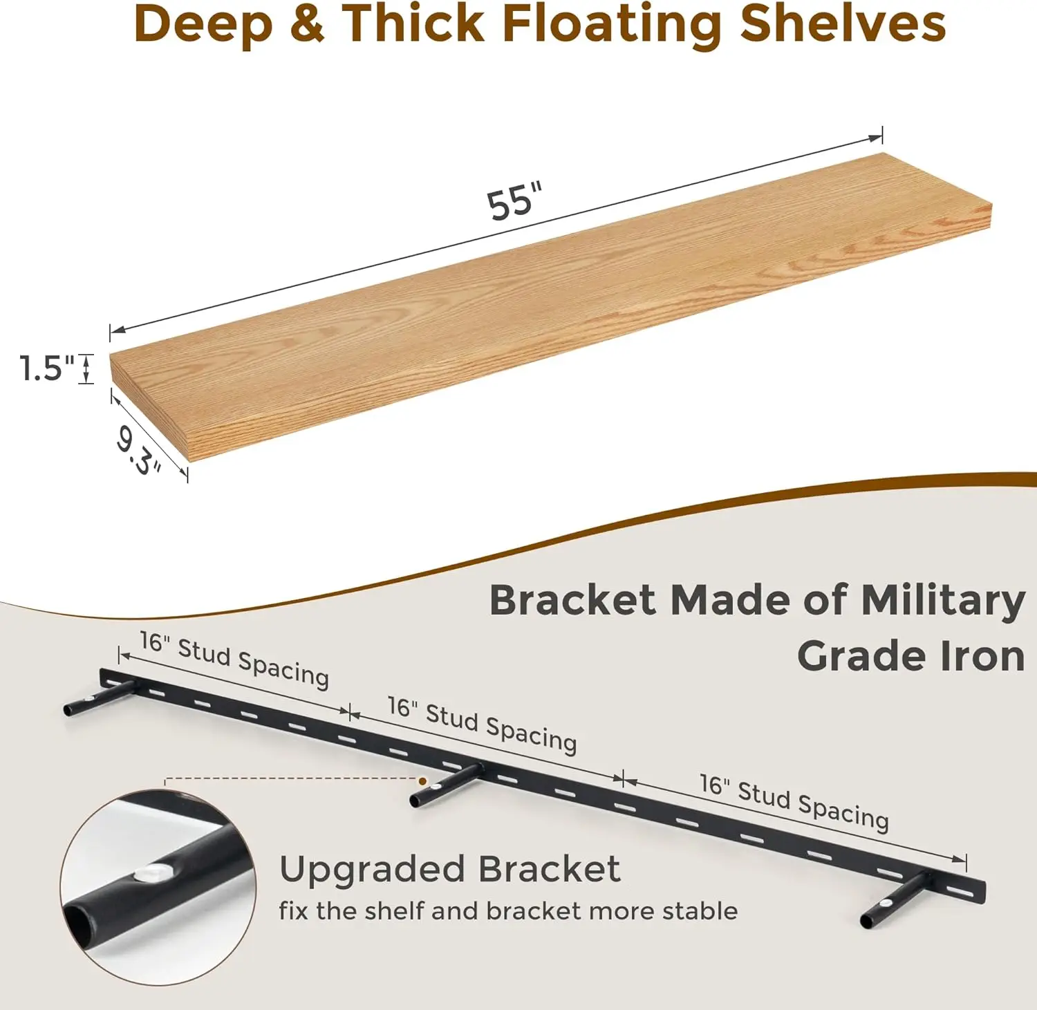 Fun Memories 55 Inch Oak Floating Shelves, 9.3 Inch Deep Wall Mounted Floating Shelf, 55 X 9.3 Large Storage Wall Shelf For 
Fun Memories 55 Inch Oak Floating Shelves, 9.3 Inch Deep Wall Mounted Floating Shelf, 55 X 9.3 Large Storage Wall Shelf For