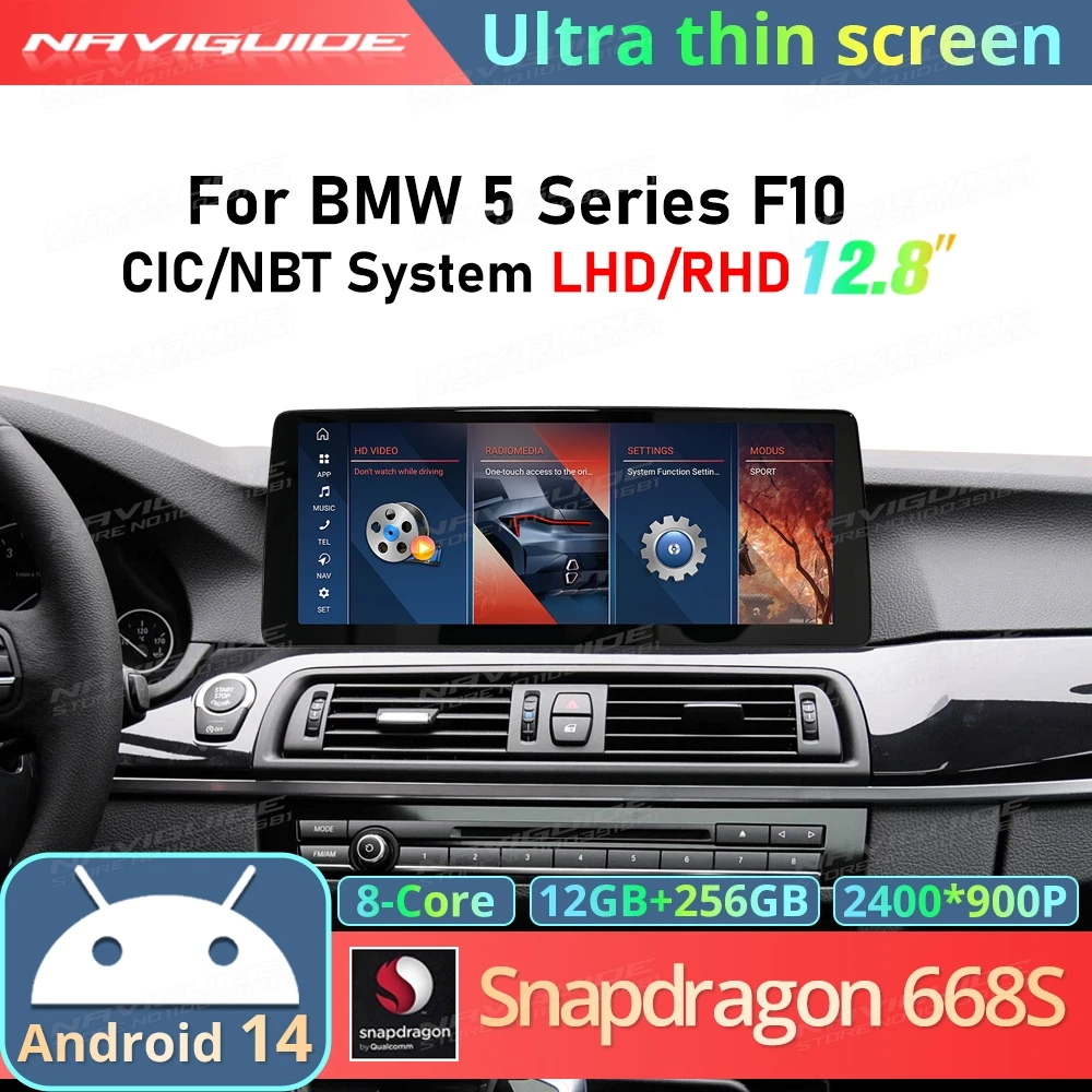 NAVIGUIDE 12.8" Android14 Ultra Thin Screen For BMW 5 Series F10 CIC NBT System Wireless Carplay Android Auto Multimedia Player
NAVIGUIDE 12.8" Android14 Ultra Thin Screen For BMW 5 Series F10 CIC NBT System Wireless Carplay Android Auto Multimedia Player
