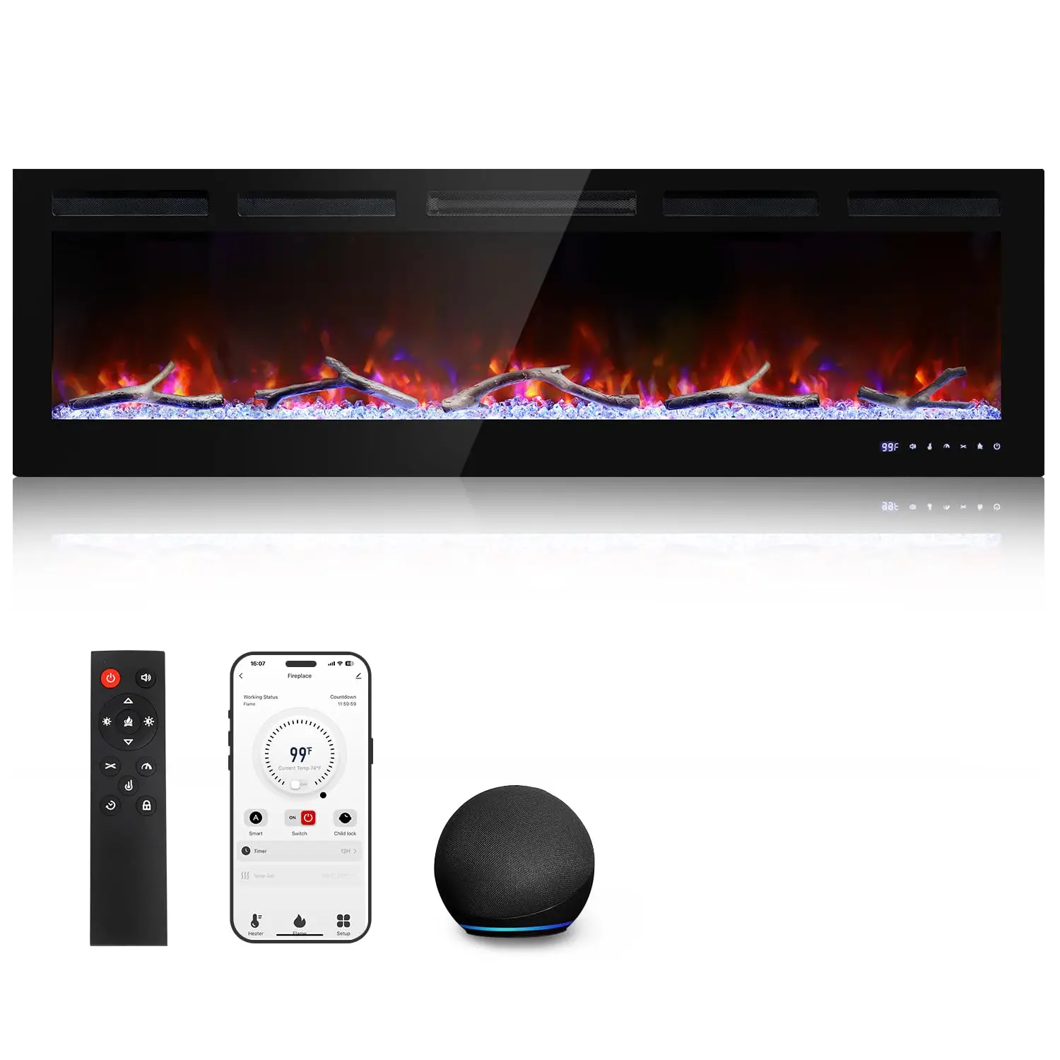 60’’ WiFi Smart Electric Fireplace, Recessed & Wall Mounted Electric Fireplace Heater with Crackling Sound & Adjustable, Custom
60’’ WiFi Smart Electric Fireplace, Recessed & Wall Mounted Electric Fireplace Heater with Crackling Sound & Adjustable, Custom