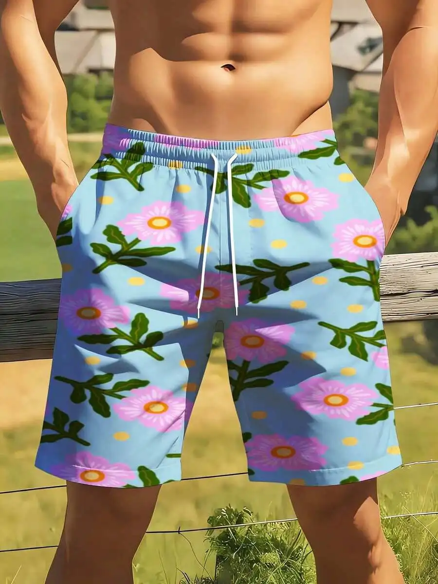 Floral Print Swim Trunks For Men With Pink Daisies Green Leaves Summer Beach Shorts
Floral Print Swim Trunks For Men With Pink Daisies Green Leaves Summer Beach Shorts