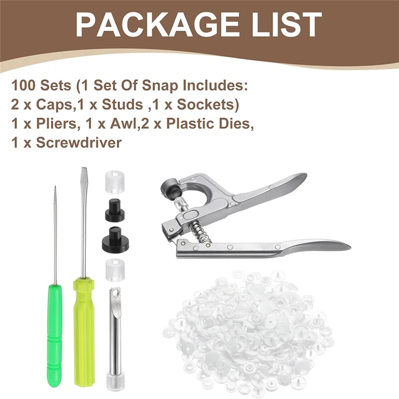 BYBS-Plastic Snaps Fasteners With Snap Pliers T8 Round Resin No-Sew Button Snap Fasteners Kit For Clothing Sewing Diapers
BYBS-Plastic Snaps Fasteners With Snap Pliers T8 Round Resin No-Sew Button Snap Fasteners Kit For Clothing Sewing Diapers