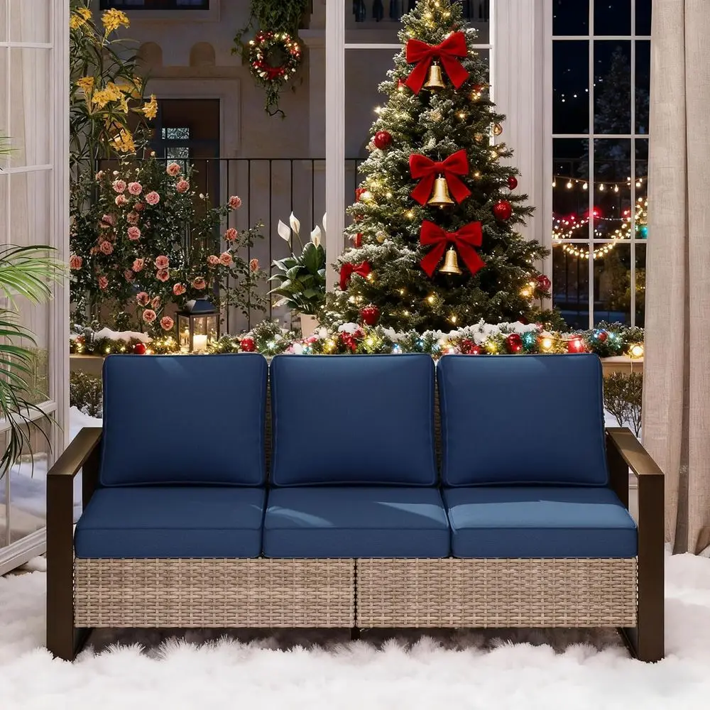 All-Weather 3-Seater Patio Sofa in Blue with Metal Wicker and Cushions for Outdoor Spaces
All-Weather 3-Seater Patio Sofa in Blue with Metal Wicker and Cushions for Outdoor Spaces