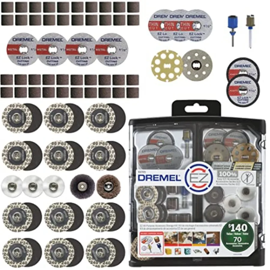 Rotary tool accessory set for cutting polishing cleaning sanding; steel and carbide; black and silver; EZ-Lock/EZ Drum quick-ch
Rotary tool accessory set for cutting polishing cleaning sanding; steel and carbide; black and silver; EZ-Lock/EZ Drum quick-ch