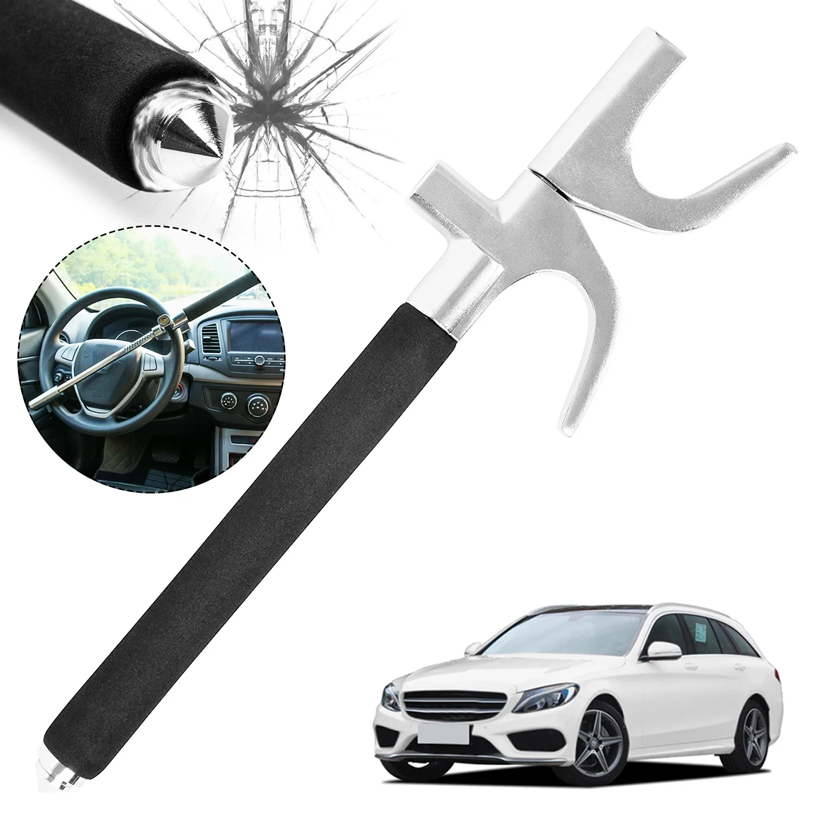 Universal Car Steering Wheel Anti-theft Lock Adjustable Length Double Hook Body-proof Safety Lock with Emergency Window Breaker
Universal Car Steering Wheel Anti-theft Lock Adjustable Length Double Hook Body-proof Safety Lock with Emergency Window Breaker