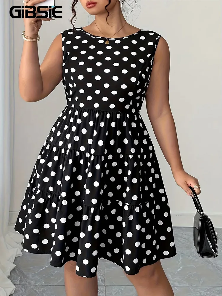 GIBSIE Plus Size Polka Dot Sleeveless Ruffle Hem Dress Women 2026 Summer Retro O-Neck Backless Bow Cute Mini A-Line Dresses
GIBSIE Plus Size Polka Dot Sleeveless Ruffle Hem Dress Women 2026 Summer Retro O-Neck Backless Bow Cute Mini A-Line Dresses