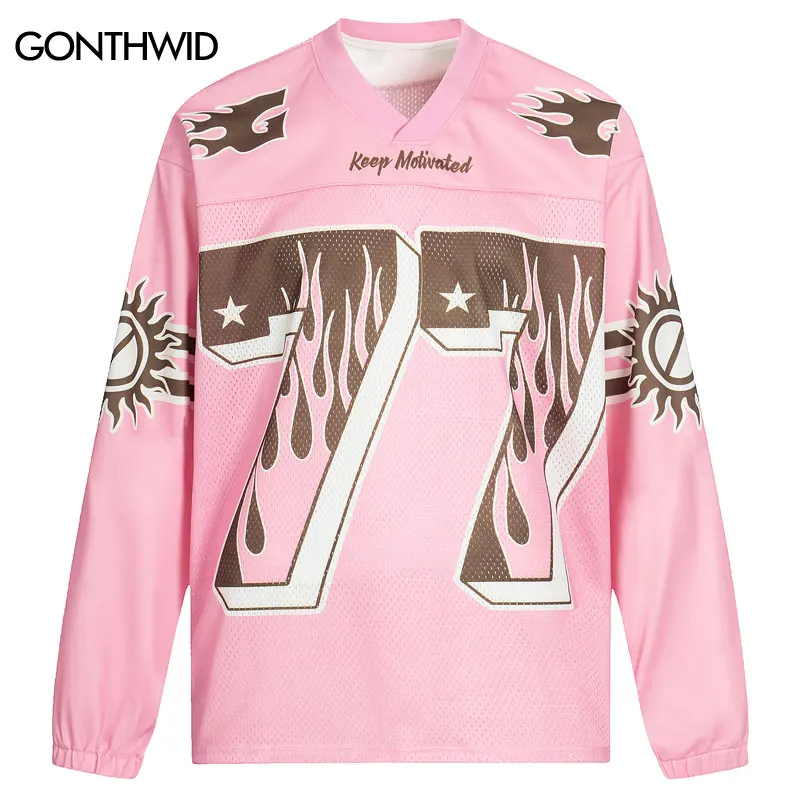 Vintage Mesh Jersey Pink Shirt Y2K Graphic Printed Patchwork Sport Long Sleeve Tshirt Streetwear Hip Hop Baggy V-Neck Tshirt
Vintage Mesh Jersey Pink Shirt Y2K Graphic Printed Patchwork Sport Long Sleeve Tshirt Streetwear Hip Hop Baggy V-Neck Tshirt