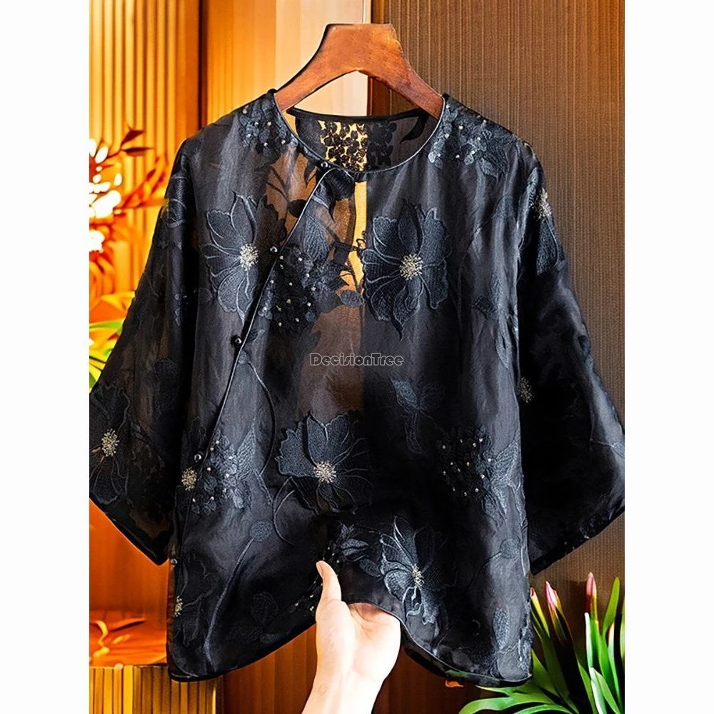 2026 summer new chinese retro national style women embroidered round-neck long sleeve black tang suit blouse yarn cheongsam top
2026 summer new chinese retro national style women embroidered round-neck long sleeve black tang suit blouse yarn cheongsam top
