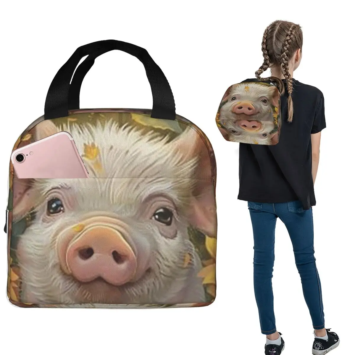 Funny Pig Surround By Sunflower Insulated Lunch Bag for Women Kids Portable Food Boxes Thermal Lunch Box Tote
Funny Pig Surround By Sunflower Insulated Lunch Bag for Women Kids Portable Food Boxes Thermal Lunch Box Tote