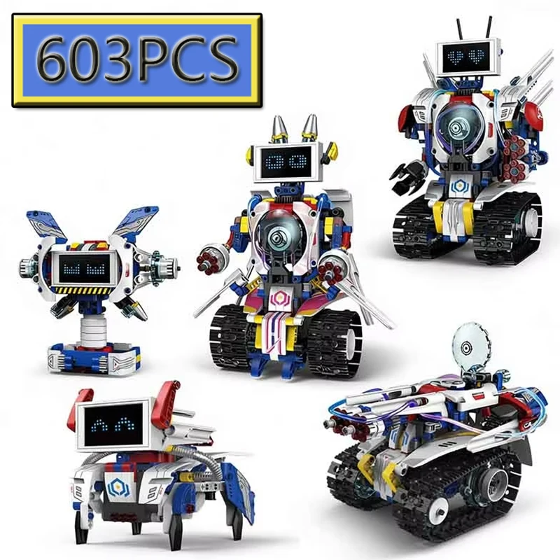 MOC 603PCS Electric RC Robot Building Blocks 5-in-1 DIY Mechanical Dog Rocket Car LED Screen Intelligent Toy for Children
MOC 603PCS Electric RC Robot Building Blocks 5-in-1 DIY Mechanical Dog Rocket Car LED Screen Intelligent Toy for Children
