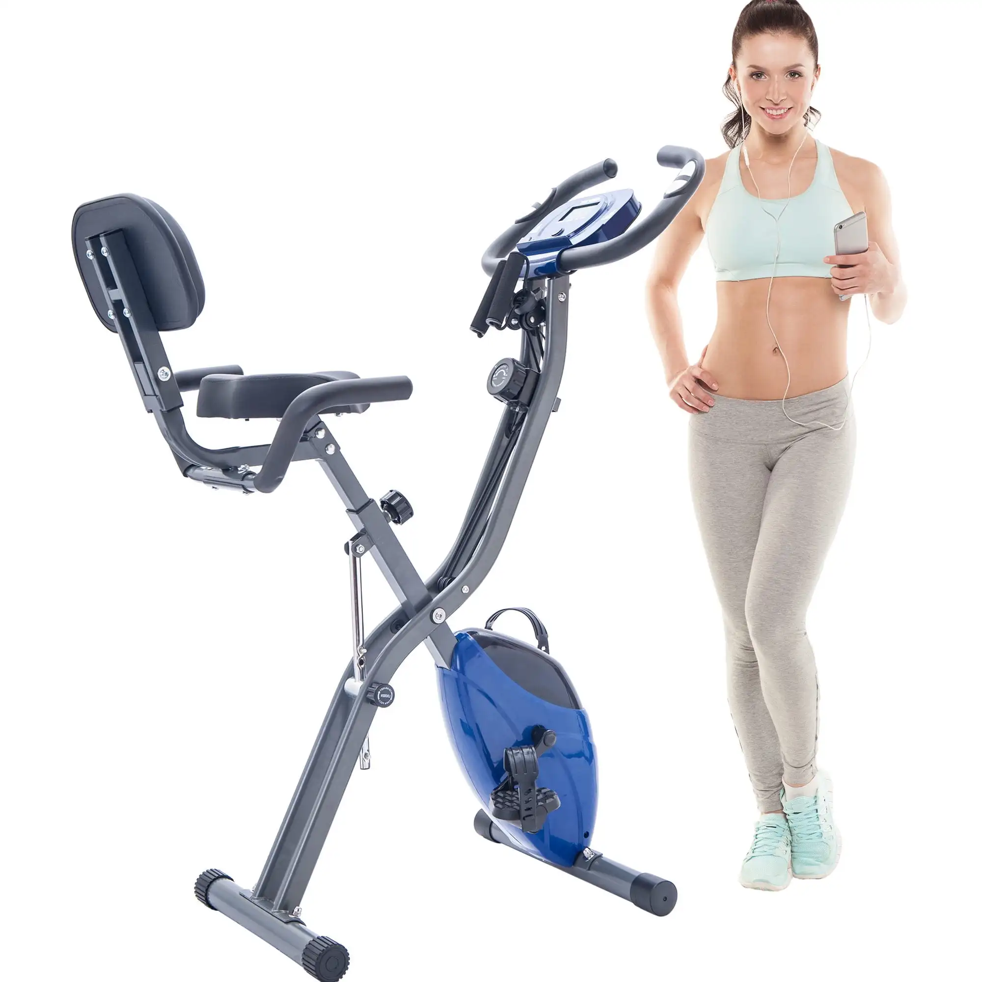 Folding Exercise Bike, Fitness Upright and Recumbent X-Bike with 16-Level Adjustable Resistance, Arm Bands and Backrest, Blue
Folding Exercise Bike, Fitness Upright and Recumbent X-Bike with 16-Level Adjustable Resistance, Arm Bands and Backrest, Blue