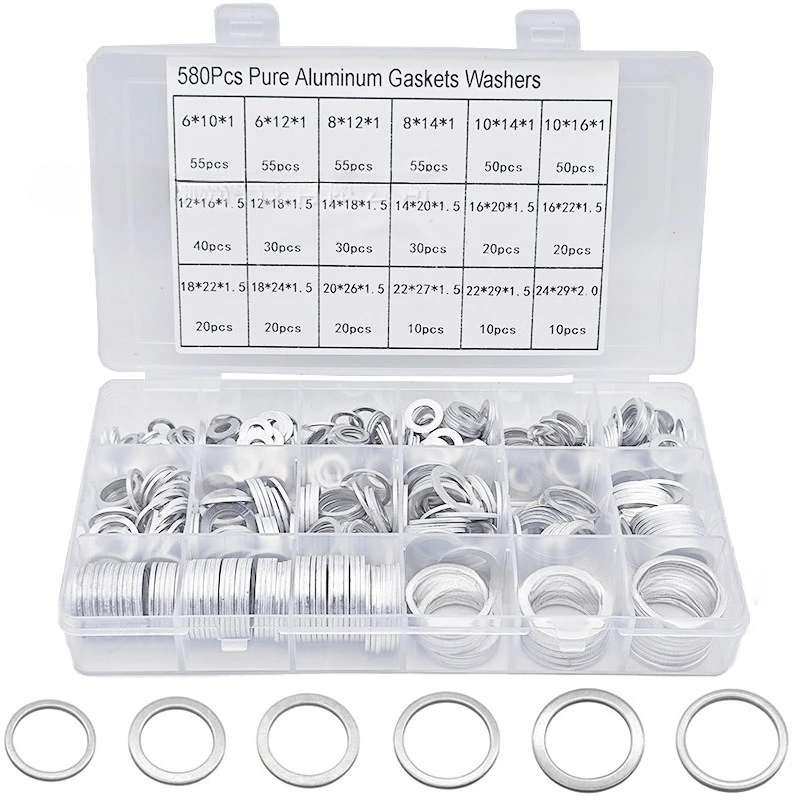 580Pcs Boxed Aluminum Washer Gasket High Temperature Resistant Round Flat Spring Washer M6-M24 Set
580Pcs Boxed Aluminum Washer Gasket High Temperature Resistant Round Flat Spring Washer M6-M24 Set