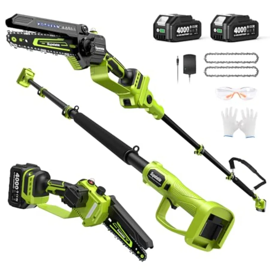 Electric Pole Saw 6-Inch Cordless Mini Chainsaw with Extension Pole Extendable to 16 ft 2x4.0Ah Batteries Tool-Free Chain Tensi
Electric Pole Saw 6-Inch Cordless Mini Chainsaw with Extension Pole Extendable to 16 ft 2x4.0Ah Batteries Tool-Free Chain Tensi