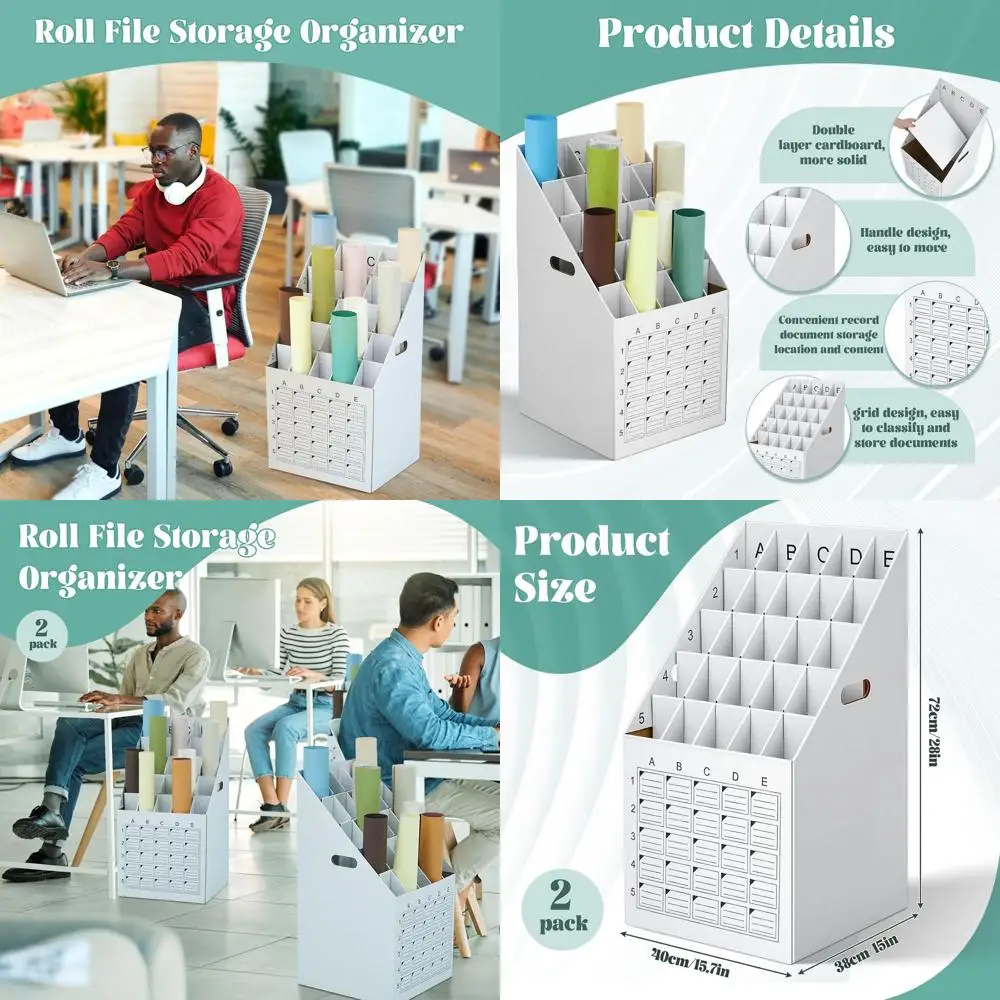 Vertical 2-Pack 25-Slot Cardboard Roll File Organizer with Label Grid for Office, School, and Home Blueprint Storage
Vertical 2-Pack 25-Slot Cardboard Roll File Organizer with Label Grid for Office, School, and Home Blueprint Storage