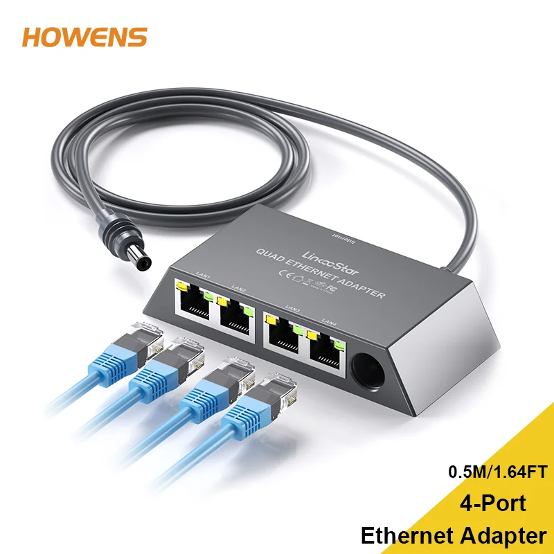 4-Port Gigabit Ethernet Adapter For Starlink Gen 3 Mini RJ45 LAN Splitter Power Pass-Through Network Hub for Starlink Gen3/Min
