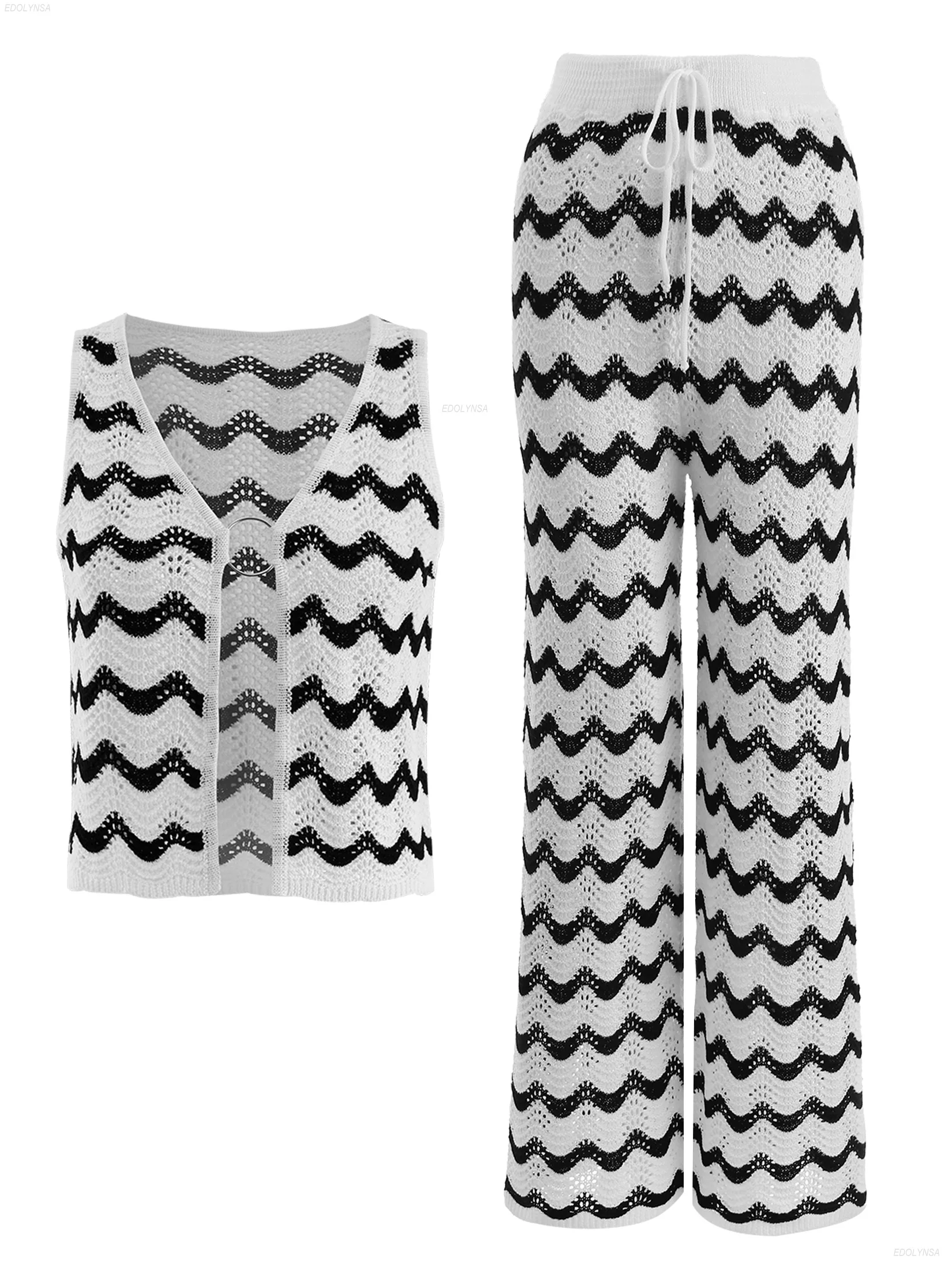 Пляжная одежда в зигзагообразную полоску, вязаный комплект из 2 предметов, вязаный крючком жилет и брюки без рукавов, наряд для летних каникул 2025, купальник, накидка K130 
Пляжная одежда в зигзагообразную полоску, вязаный комплект из 2 предметов, вязаный крючком жилет и брюки без рукавов, наряд для летних каникул 2025, купальник, накидка K130