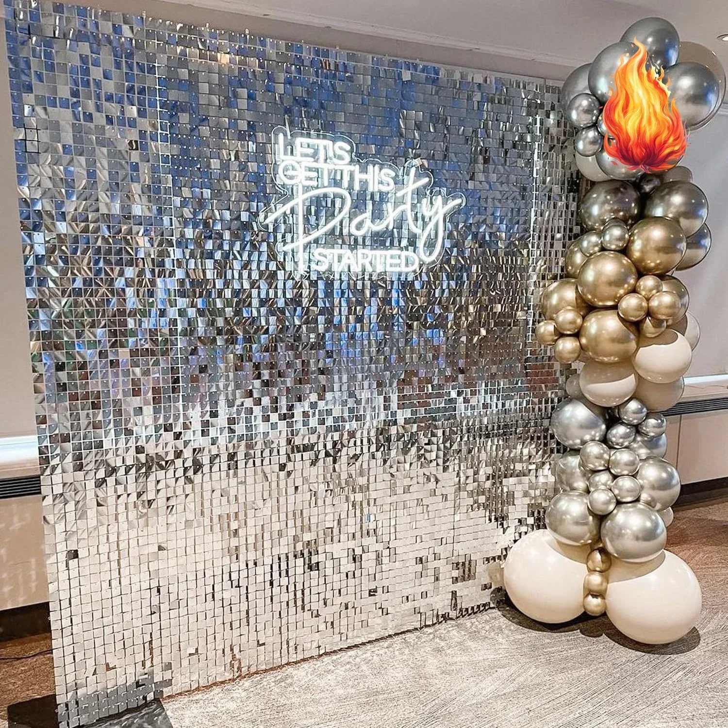 Silver Shimmer Wall Backdrop, 48PCS Square Sequin Shimmer Backdrop Panel, Photo Backdrops for Birthday, Anniversary, Wedding
Silver Shimmer Wall Backdrop, 48PCS Square Sequin Shimmer Backdrop Panel, Photo Backdrops for Birthday, Anniversary, Wedding