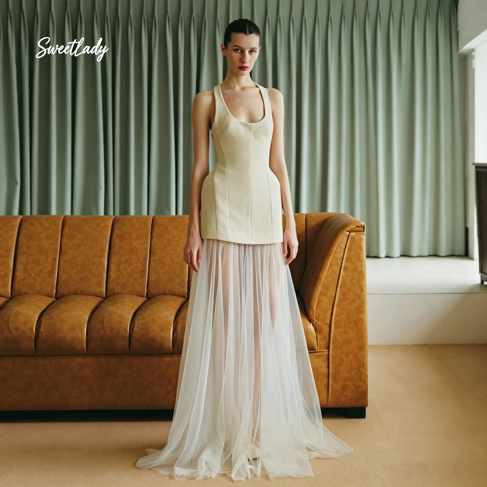 SweetLady Cream Sleeveless U Neck Bodycon Mini Top Flowy Sheer Tulle Maxi Skirt Elegant Bridal Reception Dress
SweetLady Cream Sleeveless U Neck Bodycon Mini Top Flowy Sheer Tulle Maxi Skirt Elegant Bridal Reception Dress