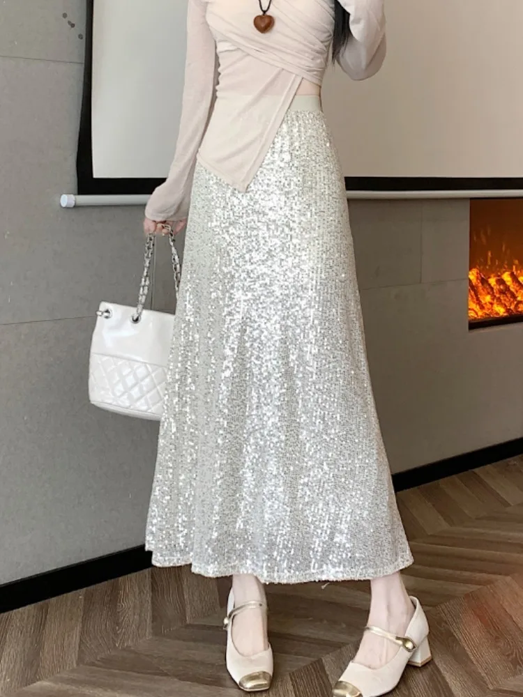 Long Sequin Skirt Women Sexy Elegant Korean Style Shiny High Waist Slim Trumpet Skirt with paillettes Evening Party Club Faldas
Long Sequin Skirt Women Sexy Elegant Korean Style Shiny High Waist Slim Trumpet Skirt with paillettes Evening Party Club Faldas