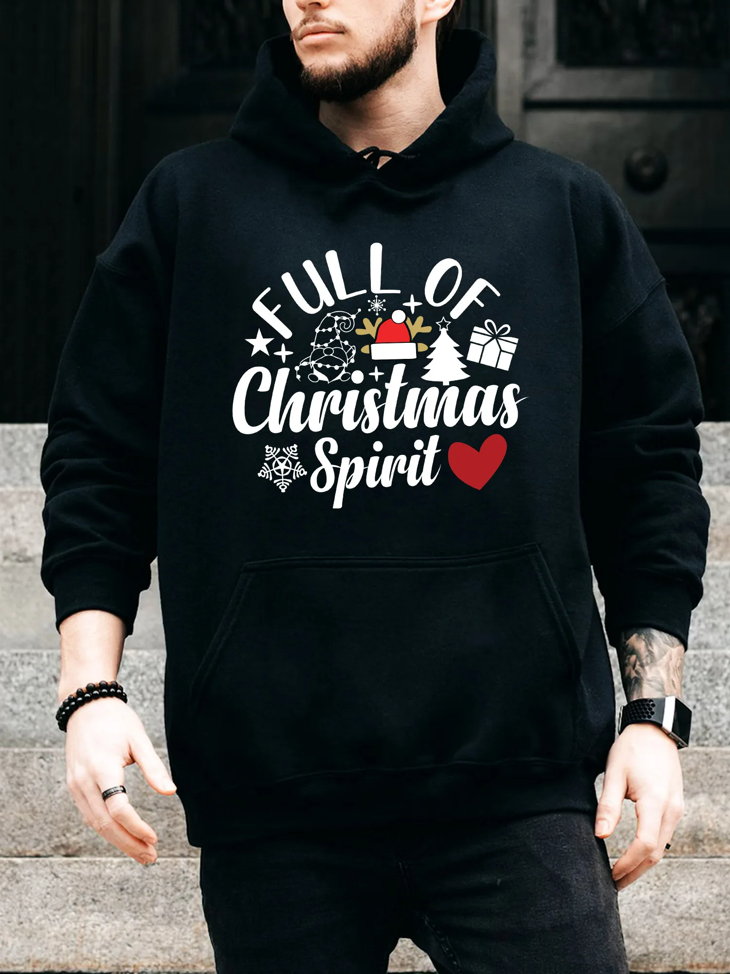 Мужская толстовка с капюшоном на шнурке Full of Christmas Spirit — повседневный удобный черный пуловер, осенне-зимняя толстовка с капюшоном
Мужская толстовка с капюшоном на шнурке Full of Christmas Spirit — повседневный удобный черный пуловер, осенне-зимняя толстовка с капюшоном