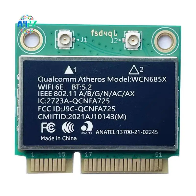 A42Z-For Qualcomm WCN685X QCNFA725 NFA725 WIFI6E BT5.2 Mini PCI-E WIFI Card 2400Mbps WIFI Module For Laptop For Win10/Win11
A42Z-For Qualcomm WCN685X QCNFA725 NFA725 WIFI6E BT5.2 Mini PCI-E WIFI Card 2400Mbps WIFI Module For Laptop For Win10/Win11