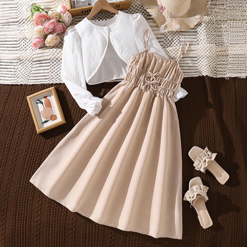 Girls 8‑12 casual spring autumn two‑piece outfit, cropped cardigan with strapless waist‑cinching dress, stylish for outdoor wear
Girls 8‑12 casual spring autumn two‑piece outfit, cropped cardigan with strapless waist‑cinching dress, stylish for outdoor wear