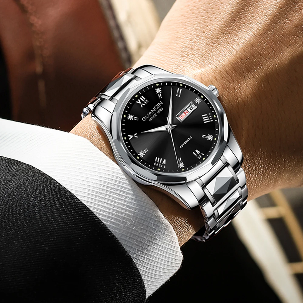 Men's Waterproof Luminous Tungsten Steel Mechanical Men's Watch Fashion Business Dual Calendar Watch Sapphire Japanese Movement
Men's Waterproof Luminous Tungsten Steel Mechanical Men's Watch Fashion Business Dual Calendar Watch Sapphire Japanese Movement
