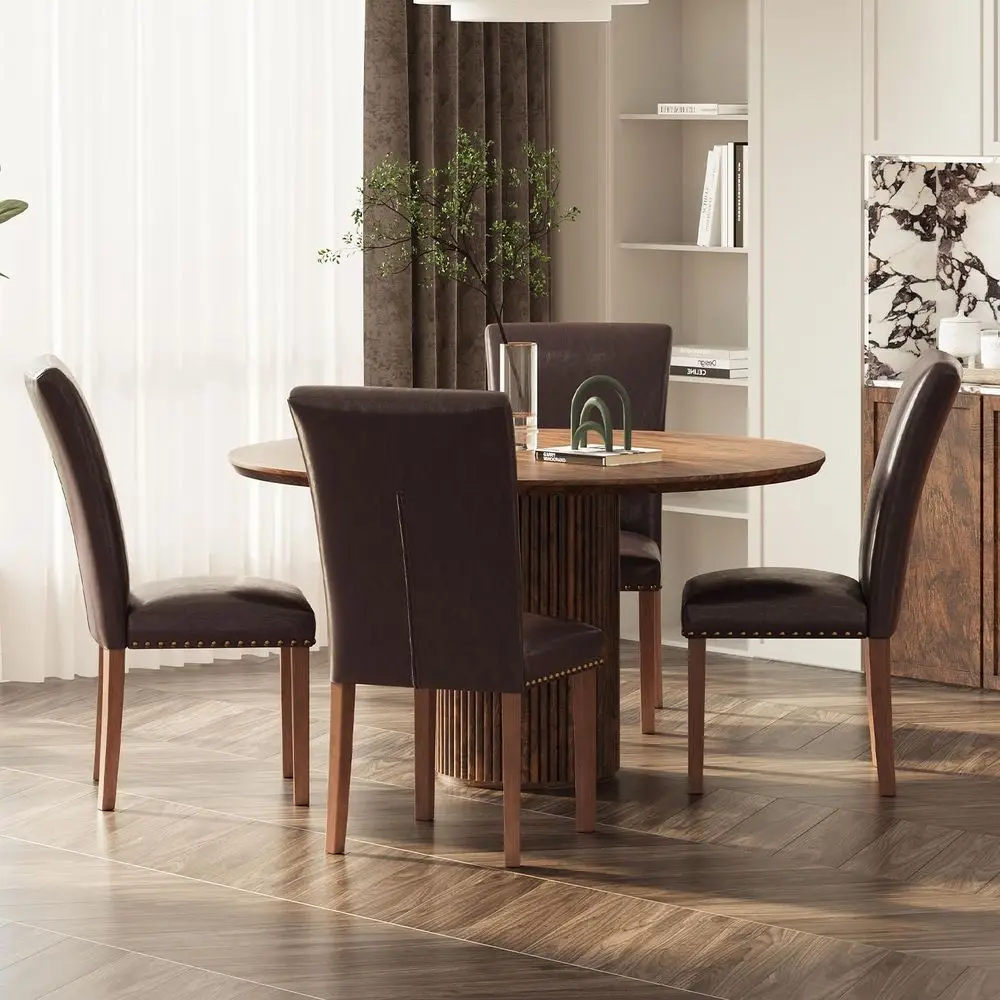 Set of 4 High-Back Dining Chairs with Wooden Legs and Nail Trim, Fabric Upholstery for Dining Room or Restaurant Use
Set of 4 High-Back Dining Chairs with Wooden Legs and Nail Trim, Fabric Upholstery for Dining Room or Restaurant Use