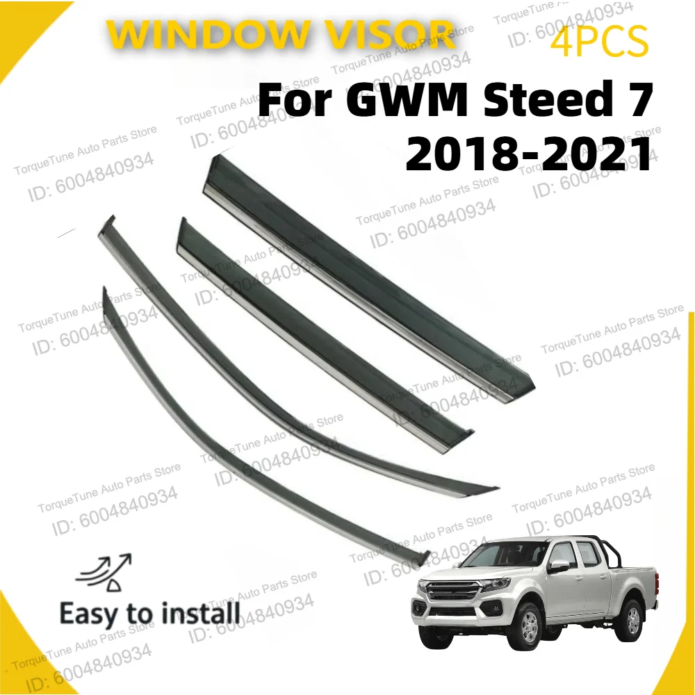 GWM Steed 7 2018-2021 4Pcs Premium PC Window Visor Wind Deflector UV Resistant Rain Guard Sun Shade Car Side Vent Accessories
GWM Steed 7 2018-2021 4Pcs Premium PC Window Visor Wind Deflector UV Resistant Rain Guard Sun Shade Car Side Vent Accessories