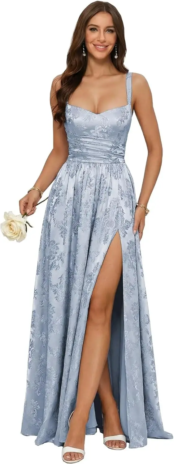Women Elegant Jacquard Satin Prom Dresses with Slit Spaghetti Straps A Line Maxi Long Formal Dress Evening Party Dresses
Women Elegant Jacquard Satin Prom Dresses with Slit Spaghetti Straps A Line Maxi Long Formal Dress Evening Party Dresses