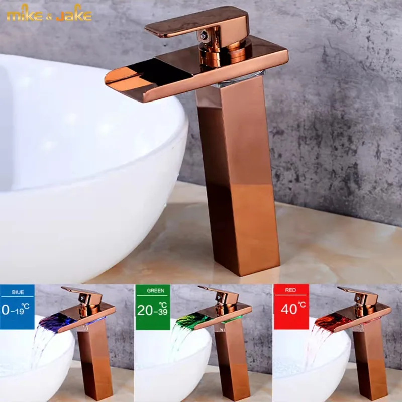 Rose gold bathroom faucet light LED basin Deck mounted faucet temperature sensor tap hot and cold cold mixer water High tap
Rose gold bathroom faucet light LED basin Deck mounted faucet temperature sensor tap hot and cold cold mixer water High tap
