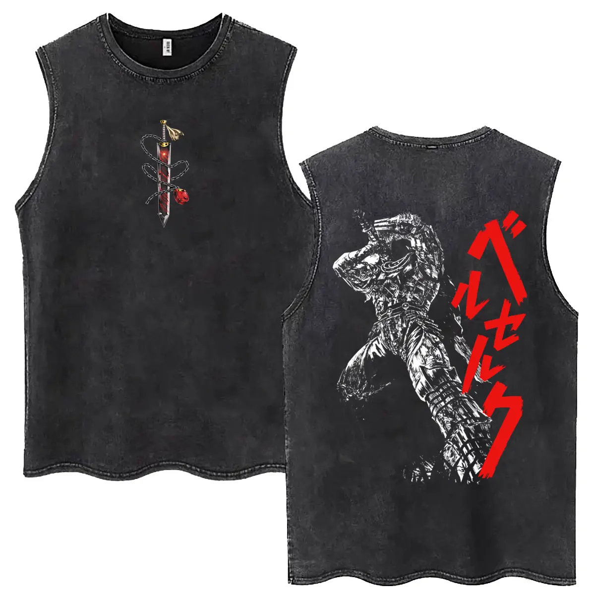 Anime Berserk Guts Vintage Washed Tank Tops Retro Manga Gatsu Griffith Zodd Sleeveless T Shirt Men Women Casual Cartoon T-shirts
Anime Berserk Guts Vintage Washed Tank Tops Retro Manga Gatsu Griffith Zodd Sleeveless T Shirt Men Women Casual Cartoon T-shirts