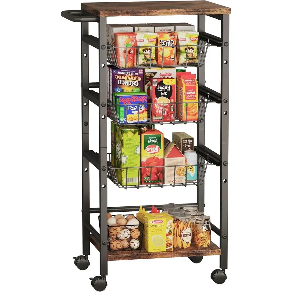 5-Tier Adjustable Basket Cart for Kitchen Storage and Snack Organization
5-Tier Adjustable Basket Cart for Kitchen Storage and Snack Organization